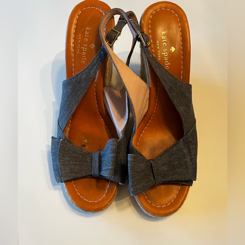 Kate Spade wedge espadrille sandal denim bow sz 9‎